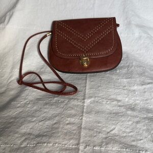 Women's Tan Crossbody Bag with Studded Chevron Flap